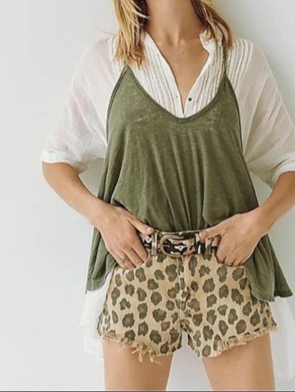Free People We The Free Sandy Singlet Tank Moss Green Women's‎ Size Large